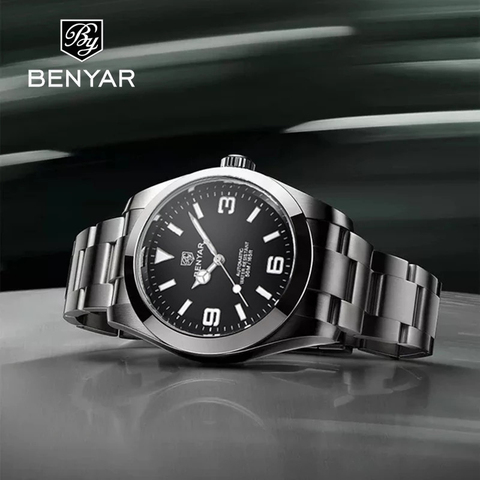 BENYAR-reloj de acero inoxidable para hombre, accesorio masculino de pulsera resistente al agua con mecanismo automático, complemento deportivo mecánico de marca de lujo ► Foto 1/6