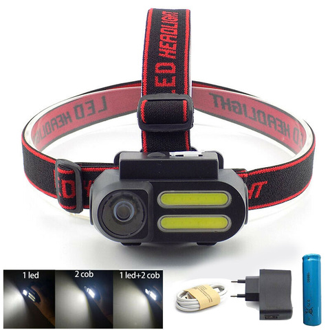 Potente linterna frontal para la cabeza, 3 Led, USB COB, 18650, mini linterna para cabeza, iluminación nocturna, linterna de camping ► Foto 1/6