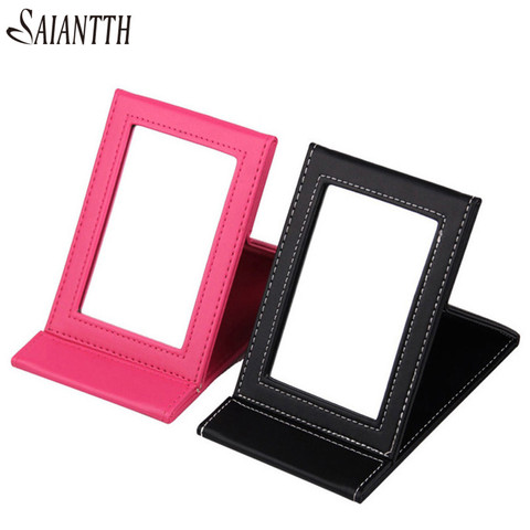 SAIANTTH beauty-espejo de maquillaje para mujer, herramienta cosmética portátil y plegable, Rectangular, color rosa y negro, 17x11cm ► Foto 1/6