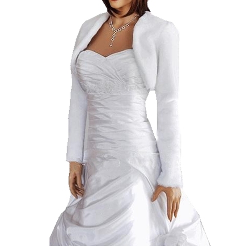 Envolturas de boda de piel sintética de color blanco/Marfil, Bolero de manga larga, chaqueta nupcial barata, accesorios de boda ► Foto 1/2
