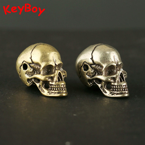 Llavero Punk de cobre y latón blanco para hombre, colgante de cabeza de Calavera, llavero con anilla de Metal, dijes de esqueleto de bronce, accesorios de llavero DIY ► Foto 1/6