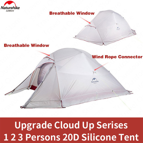 Tienda de campaña Naturehike Cloud Up 1 2 3 actualizado 1-3 personas ultraligera impermeable 20D tela de Nylon tienda de campaña turística PU 4000mm con alfombra ► Foto 1/6