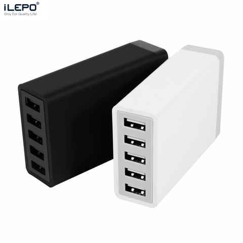 ILEPO-cargador rápido con 5 puertos USB, estación de carga rápida de 40W, 5V2A, con Cable, para iPhone, iPad, xiaomi, Kindle, AU, US, EU, KR ► Foto 1/6