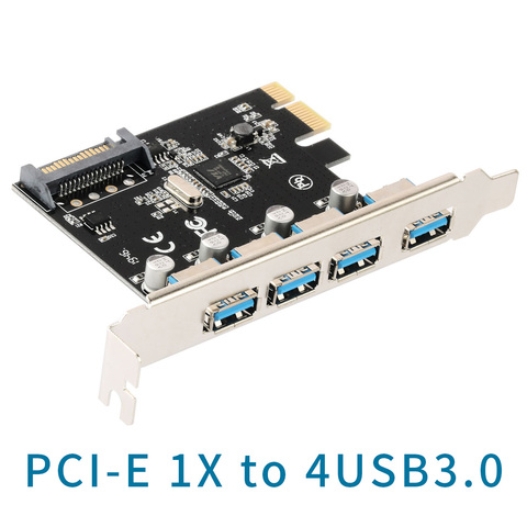 4 puertos USB 3,0 PCI-e Tarjeta de expansión PCI Express, PCIe USB 3,0 Hub adaptador 5Gbps Riser controlador extensor con 4Pin/de alimentación SATA ► Foto 1/6