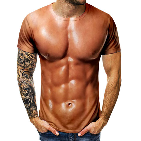 Camiseta con estampado 3D para Hombre, camisa divertida con músculos falsos, Camiseta deportiva de manga corta, ropa de calle de verano ► Foto 1/6