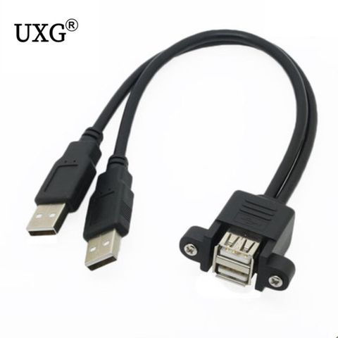 Doble puerto USB 2.0 un macho a hembra M/F extensión tornillo de bloqueo de montaje en panel cable 50 cm 30 cm ► Foto 1/5