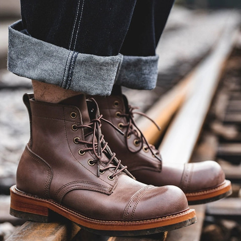 Yominior-zapatos informales de Estilo Vintage para hombre, botas de moto hechas a mano, con punta redonda y alas, para trabajo en el desierto ► Foto 1/6