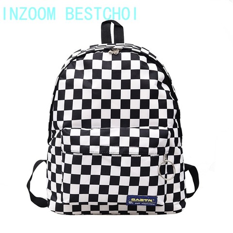 2022 gran oferta Blanco y Negro Mochila de cuadros de Nylon al aire libre mochilas universitarias y para viajar estilo bolsa de la escuela ► Foto 1/6