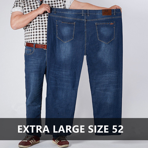 Pantalones vaqueros elásticos clásicos para hombre, Jeans holgados de talla grande, 46, 48, 50, 52, pantalones de trabajo largos de cintura alta ► Foto 1/6
