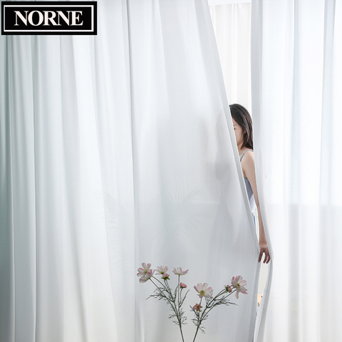 NORNE-Blanco sólido de gasa de alta calidad, cortinas para sala de estar, decoración con diseño de ventana para dormitorio, gasa transparente, cortina de tul ► Foto 1/6