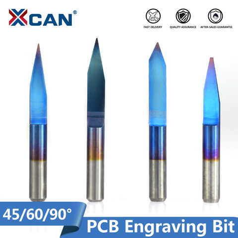 XCAN 10 piezas azul con forma de V fresadora cortador de fondo plano PCB brocas de carburo de grabado CNC Router cortador 45/ 60/90 grados ► Foto 1/4