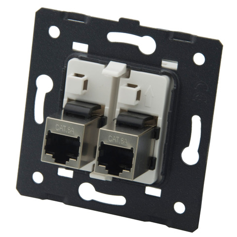 Placa de pared de enchufe estilo EU, estándar Dual CAT6A RJ45 hembra a hembra ► Foto 1/6