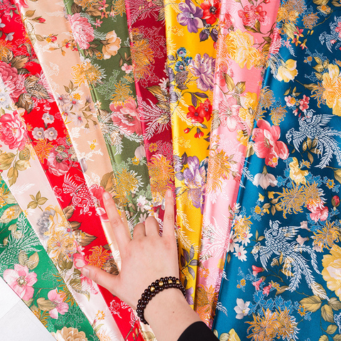 Flores de seda de Damasco tejidos brocado patrón jacquard material de costura para kimono cheongsam de DIY de tela para el vestido ► Foto 1/6