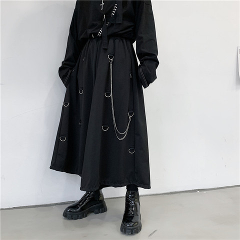 Pantalón de pierna ancha informal para hombre, ropa de calle estilo japonés, gótico, Punk, falda de Kimono, con cadena de Metal ► Foto 1/5