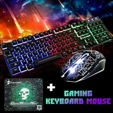 T6 Wired RGB LED Backlit Usb Mechanical Feeling Gaming Keyboard + Mouse Sets for PC Laptop ► Foto 1/6