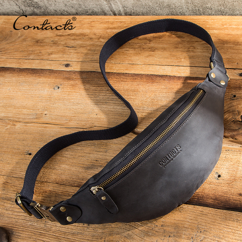 CONTACT'S-riñonera de cuero Crazy Horse para hombre, Cangurera de viaje para la cintura de cuero, bolso de pecho multifunción ► Foto 1/6