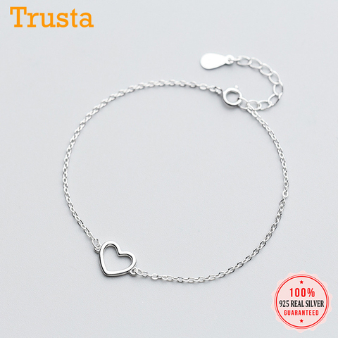 Trusta 100% Plata de Ley 925 joyería de moda para mujer pulsera de corazón hueco 15,5 cm para regalo chica señora Drop Shipping DS568 ► Foto 1/6