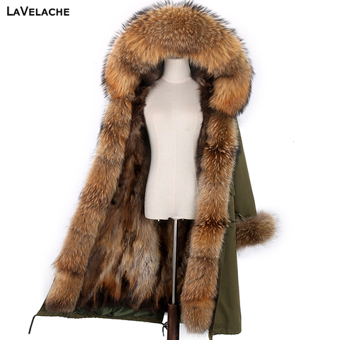 LaVelache-Chaqueta de invierno de piel de mapache Natural para mujer, Parka larga de 2022 X, abrigo de piel auténtica, ropa desmontable ► Foto 1/6