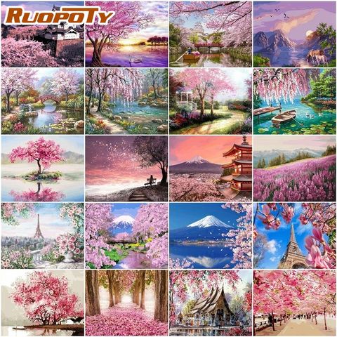 RUOPOTY-pintura por números al paisajismo DIY, dibujo sobre lienzo, paisaje pintado a mano, arte, regalo, imágenes por números, decoración del hogar ► Foto 1/6