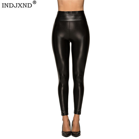 INDJXND-Leggings de cuero de imitación para mujer, pantalones elásticos negros de realce de cintura alta, impermeables, de talla grande, Fitness, Jeggings ajustados de LICRA ► Foto 1/6