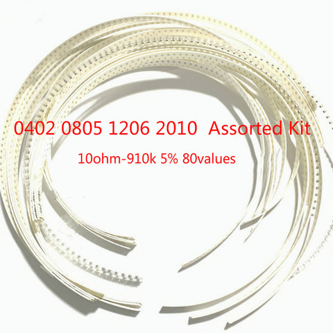 10ohm-910k resistencias kit 80 valores 5% resistencia SMD 0402/0805/1206/2010 surtido kits de 10R 100R 1K 10K 100K 1,2 k 12K 120K ► Foto 1/2