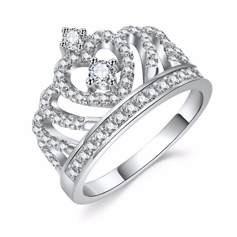 FDLK de moda de Color de plata anillos de cristal anillos de corazón de las mujeres corona anillo de circonio tipo joyería de las mujeres de la fiesta de compromiso de venta al por mayor ► Foto 1/3