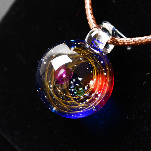 BOEYCJR-Colgante de cadena con cuentas de cristal para mujer, collar con diseño de galaxia y sistema Solar ► Foto 1/6