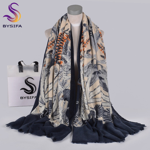 [BYSIFA invierno pañuelos largos chales mujeres 100% lana bufandas de Cachemira Top de Pashmina de marca de lujo pañuelo de cuello para mujer 210*100cm ► Foto 1/6