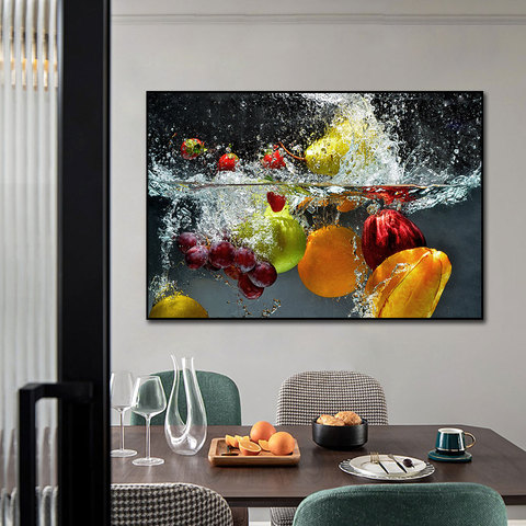 Pintura artística moderna de lona para pared, pósteres impresos de frutas y alimentos para cocina, decoración del hogar, imágenes de pared de uvas de manzana para comedor ► Foto 1/6