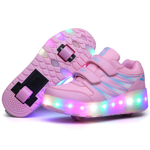 Jazzy Zapatos de luz LED-zapatos de patín con ruedas para niños y niñas, zapatillas luminosas para niños pequeños, talla Europea 27-43 ► Foto 1/6