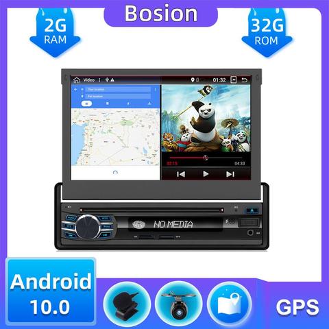 Radio de audio estéreo para coche, dispositivo con Android 10, Bluetooth, 1DIN, pantalla táctil retráctil HD de 7 pulgadas, Monitor, SD, FM, USB, cámara de visión trasera ► Foto 1/6