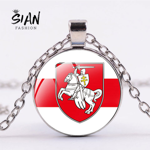 Collares con emblema nacional de la República de Bielorrusia para hombres, cabujón colgante de vidrio con foto artística de caballero blanco, regalos de joyería ► Foto 1/6