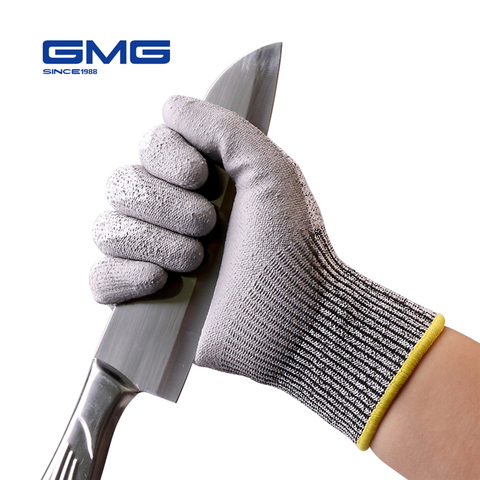 Guantes Anti-corte de GMG Grey HPPE Shell recubierto de PU CE certificado EN388 resistente al corte guantes de trabajo guantes de seguridad de trabajo corte de nivel 5 ► Foto 1/6