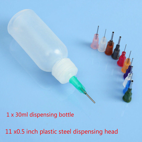 Botella dispensadora de 30ml, cabezales de acero y plástico para flujo y agujas, 1/2 Uds., 11 0,5 pulgadas ► Foto 1/3