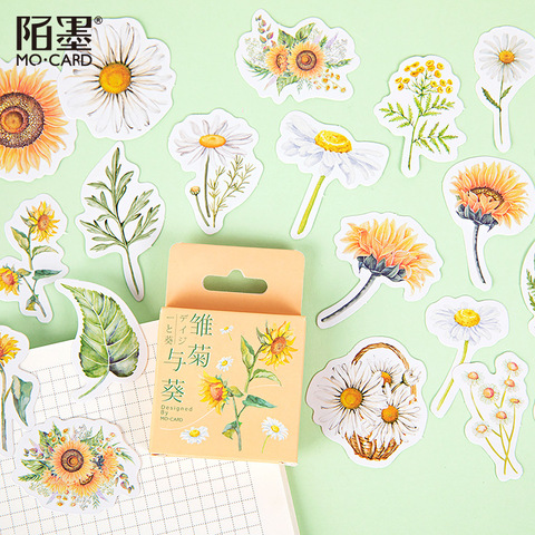 46 unids/pack Daisy girasol etiqueta diario Kawaii hecha a mano de papel adhesivo escama etiqueta Scrapbooking papelería decoración Diy ► Foto 1/5