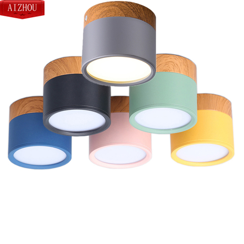 Lámpara LED de aluminio con control remoto, foco de madera nórdico con control remoto, 7W, 15W, macarrón, para vestíbulo interior, sala de estar y dormitorio ► Foto 1/5