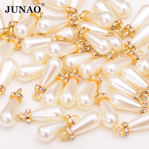 JUNAO 20 Uds 8*15mm costura en blanco de perlas perla en forma de lágrima apliques decoración colgante de pulsera de cuentas para la ropa de la fabricación de la joyería ► Foto 1/6