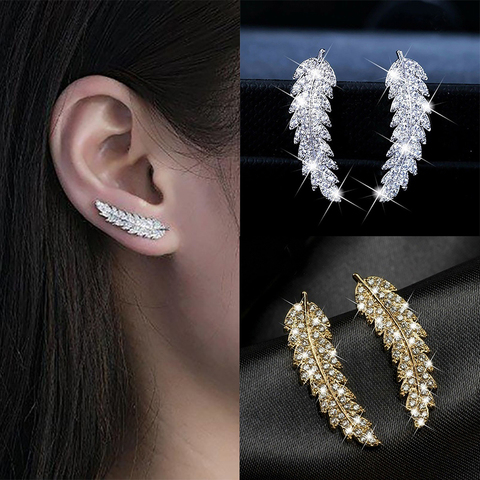 Pendientes de hojas de plumas delicadas para mujer, Color plateado y dorado, regalo diario para fiesta, joyería de moda KAE060 ► Foto 1/6