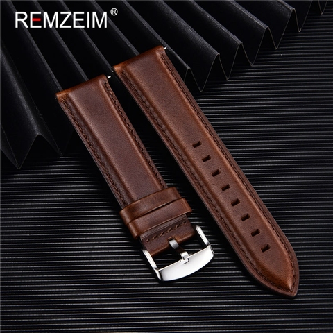 REMZEIM-Correa de reloj de cuero genuino Retro para Samsung Galaxy Watch, pulsera de liberación rápida de 18mm, 20mm, 22mm, 42mm y 46mm ► Foto 1/6