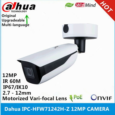 Dahua-lente varifocal motorizada, IPC-HFW71242H-Z, 12MP, 2,7mm-12mm, IR, 60M, ePOE WizMind, cámara IP Bullet ► Foto 1/2
