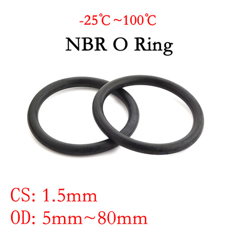 Junta de sellado NBR O Ring, espesor CS 1,5mm OD 5 ~ 80mm, espaciador de goma de nitrilo butadieno, arandela resistente al aceite, forma redonda, negro, 10 Uds. ► Foto 1/3