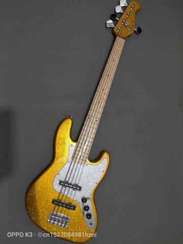 Guitarra eléctrica de cinco cuerdas hecha a medida, cuerpo de polvo de plata de grano dorado, ► Foto 1/6