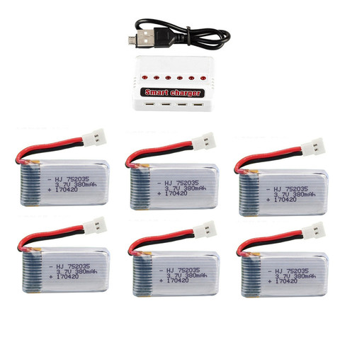 3,7 V 380mAh lipo batería y batería de 6 in1 cargador para Hubsan X4 H107 H107L H107D JD385 JD388 RC partes de helicóptero de la batería 752035 ► Foto 1/6