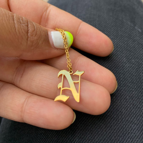 Collares góticos con letras inglesas antiguas para mujer, collar de A-Z con letras iniciales, de acero inoxidable gargantilla de cadena de oro, regalo de joyería ► Foto 1/6