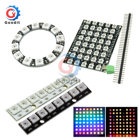 Módulo LED WS2812 de 4, 7, 8, 12, 16, 24, 40, 60, 64 bits, 5050 RGB, a todo color, luces de conducción integradas, tablero de anillo LED redondo, bricolaje ► Foto 1/6