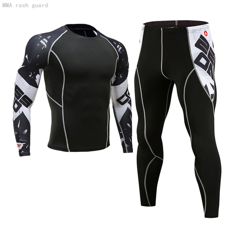 Traje deportivo de compresión de hombre de secado rápido de transpiración entrenamiento de Fitness MMA Kit rashguard ropa deportiva masculina para correr ropa ► Foto 1/6