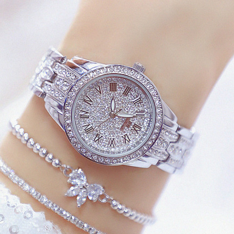 Reloj con diamantes de imitación para mujer, pulsera de plata, de acero inoxidable, joyería de lujo ► Foto 1/6