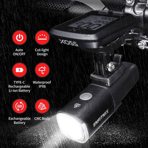 Enfitnix Navi800-faros inteligentes para bicicleta, recargables vía USB, 800 lúmenes, resistentes al agua, luz delantera para manillar, accesorios para bicicleta ► Foto 1/6