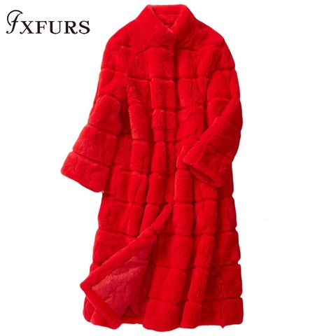 Fxfurs-abrigo de piel auténtica para mujer, chaqueta de invierno de piel de conejo Rex Natural, cuello levantado grueso y cálido, ropa de calle de manga de tres cuartos, novedad de 2022 ► Foto 1/6