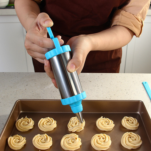 Juego de pistola de decorar galletas de acero inoxidable, máquina de prensado de galletas, crema, jeringa de repostería, extrusora, boquillas, utensilios de cocina para hornear ► Foto 1/6